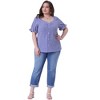 Agnes Orinda Women's Plus Size Gingham 1950s Sweetheart Neck Button Decor Short Sleeve Blouses - 3 of 4