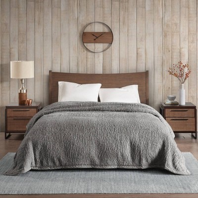 King Size Gray Fleece Reversible Blanket with Velvet Binding