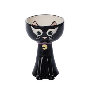 Transpac Dolomite 7.75 in. Black Halloween Cat Pedestal Bowl - 1 of 4