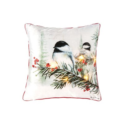 C&F Home Holiday Chickadee Light-Up LED Pillow