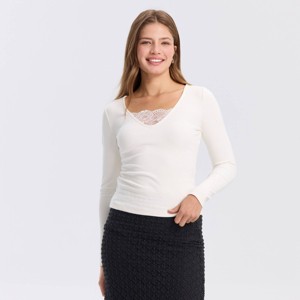 Women's Long Sleeve Lace Neck Knit Top - A New Day™ - 1 of 3