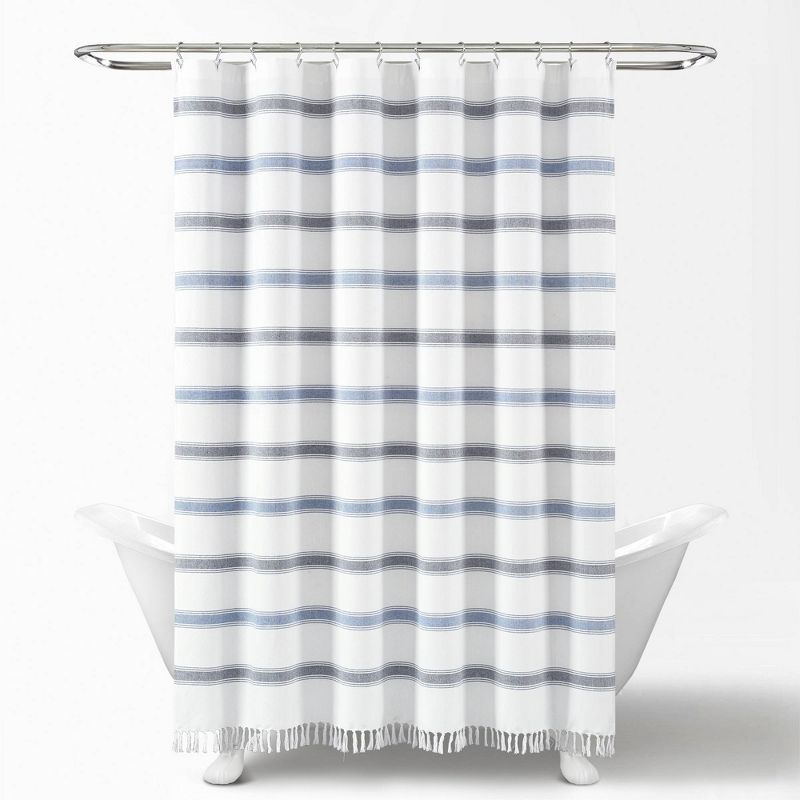 72&#34;x72&#34; Striped Woven Textured Yarn Dyed Eco-Friendly Recycled Cotton Single Shower Curtain Blue/White - Lush D&#233;cor, 6 of 7