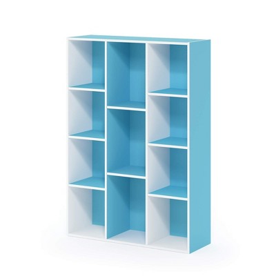 White and Light Blue 11-Cube Wood Bookcase