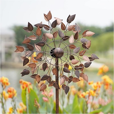 Cyan Oasis Yard Garden Wind Spinners - Large Outdoor Wind Spinners with Metal Stake Copper Leaves(23" W x 84" H)