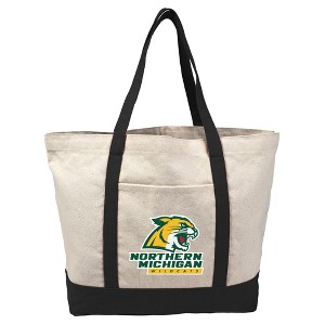 Northern Michigan University Primary Logo Canvas Tote Bag With External Pocket, Reusable Shoulder Bag for Shopping, School, Beach - 1 of 4