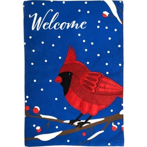 Cardinal Winter Burlap House Flag Welcome Bird 28" x 40" Briarwood Lane - 1 of 4
