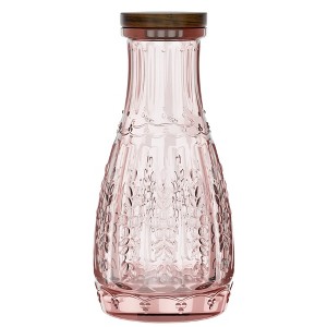 Elle Decor Color Glass Carafe with Wood Lid, Leak-Proof Glass Pitcher for Water, Juice, Mimosa Bar, Iced Tea,1 Liter, Dishwasher Safe - 1 of 4