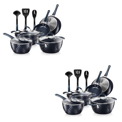 Nutrichef Metallic Ridge Line Nonstick Cooking Kitchen Cookware Pots And Pan  Set With With Lids And Utensils, 12 Piece Set, Gray : Target