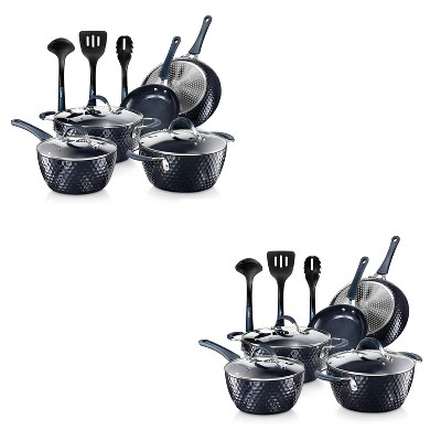 Nutrichef Metallic Ridge Line Nonstick Cooking Kitchen Cookware Pots And Pan  Set With With Lids And Utensils, 12 Piece Set, Gray (4 Pack) : Target