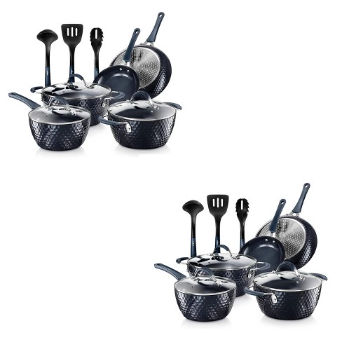 Nutrichef Nonstick Ceramic Cooking Kitchen Cookware Pots And Pan Set With  Lids And Utensils, 11 Piece Set, Blue Diamond (2 Pack) : Target