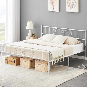 White King Size Metal Platform Bed with Headboard and Footboard, Steel Slat Support, No Box Spring Needed Easy Assembly - 1 of 4