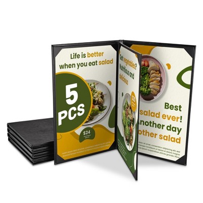 WeChef 5 Pack Menu Covers 8.5 x 14" 4 Views Faux Leather Cafe Restaurant Bars