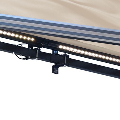 Ivory Semi-Cassette Motorized Patio Awning with LED Lights