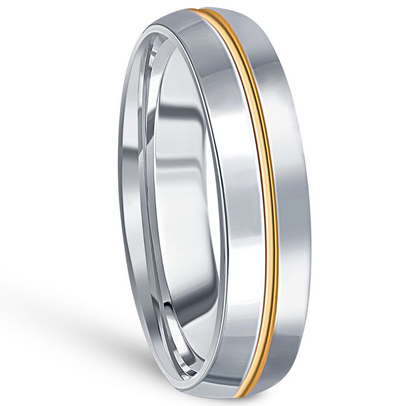 Pompeii3 Men's Polished Tungsten & Gold Plated Two Tone 6mm Ring Wedding Band, 2 of 5