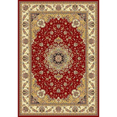 Red and Ivory Safavid Style Synthetic Area Rug, 5'3" x 7'6"