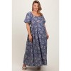 Pinkblush Navy Floral Mesh Square Neck Short Puff Sleeve Maternity Plus Midi Dress - 2 of 4