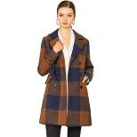 Allegra K Women's Notched Lapel Double Breasted Winter Plaids Coat