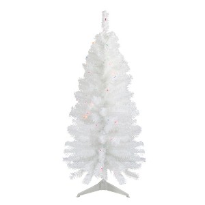 Northlight 4' Pre-Lit White Pine Slim Artificial Christmas Tree - Multi Lights - 1 of 3