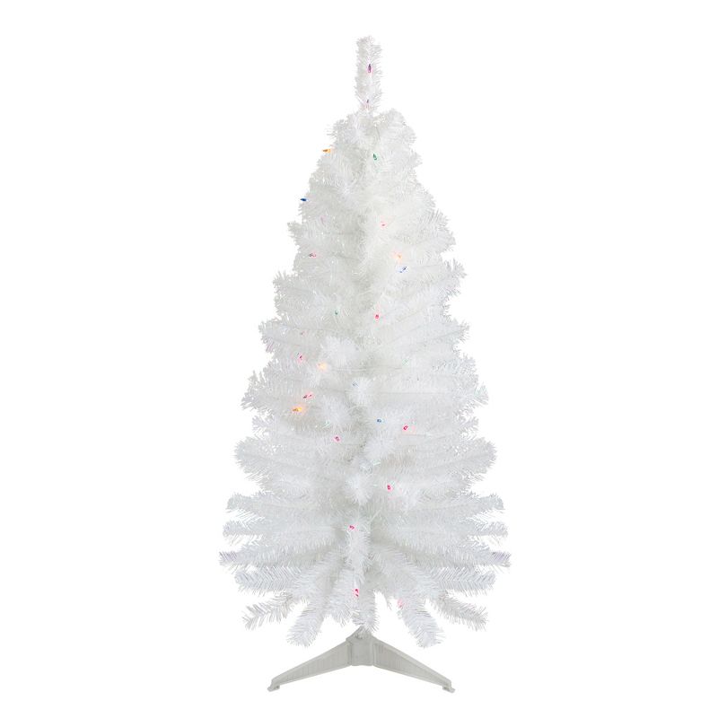Northlight 4' Pre-Lit White Pine Slim Artificial Christmas Tree - Multi Lights, 1 of 5