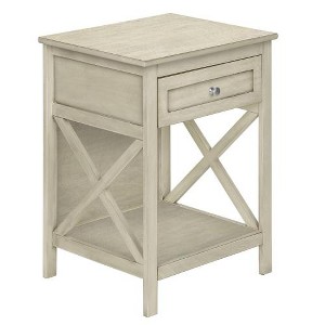 ACEPANO 19 in. W Engineered Solid Wood Side Table with 1 Drawer-Antique White - 1 of 4
