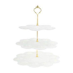 Unique Bargains 3-Layer Dessert Cupcake Stand Flower-shaped with Tiered Serving Tray for Pastries Donuts and Fruits White Glod Tone - 1 of 4
