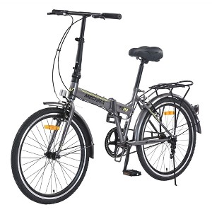 Okak 24IN Folding Bike with Fenders and Dual V-Brake, City Commuter Bicycle with Steel Frame and Shelf, Cruiser Bikes for Men and Women - 1 of 4