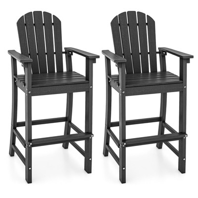 Tangkula 2PCS Outdoor HDPE Bar Stool Tall Adirondack Chair with Armrests and Footrest 30 Inches Counter Height Bar Stool
