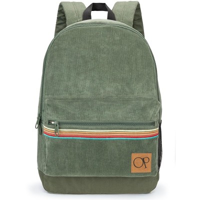 Ocean Pacific OG 18.5" Corduroy Backpack for Boy and Girl, Casual Daypack for Men Women, Fits 15.6 Inch Laptop (Olive Green)