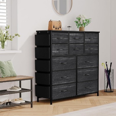 Dresser for Bedroom with 12 Drawers, 5 Side Pockets & 2 Hooks, Storage Drawer Organizer Metal Frame, Wooden Top for Closet, for Bedroom, Living Room