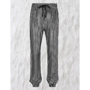 Mens Metallic Shiny Pants Party Drawstring Casual Pants with Pockets Tapered Fit - 1 of 4