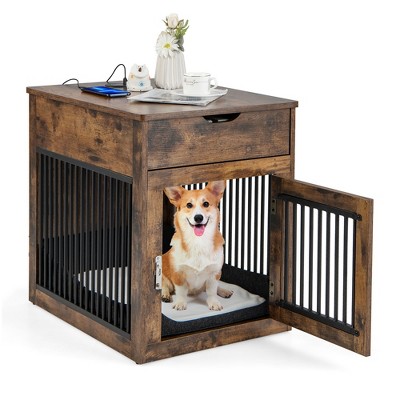 Pawhut Wooden Dog Crate Furniture Wire Pet Cage Kennel, End Table With  Double Doors, And Locks, For Medium And Large Dog House Indoor Use : Target