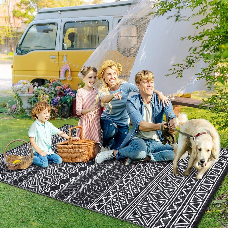 Outdoor Rug Waterproof Patio Rug Mat Geometric Rug Plastic Straw Outside Rug for RV Camping Picnic Reversible Rug, 2 of 9