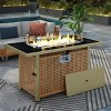 Coolbibila-43" Propane Gas Fire Pit Table, 60000 Btu Rectangular Open Weave Wicker Fire Pit With Glass Wind Guard For Outside - 2 of 4