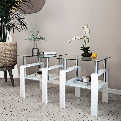 Modern Glass Tea Table, Coffee Table End Table, Square Table for Living Room