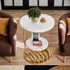 Hommoo Round End Table, 2 Tiers Faux Marble Side Table with Storage Shelf White & Gold - 4 of 4