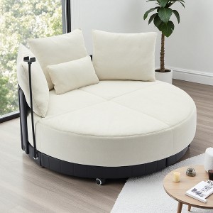 52.75" Polyester Oversized Round Swivel Chair with Adjustable Phone Stand & Throw Pillows - 1 of 4