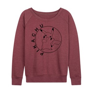 Women's - Pokémon - Pikachu Circle Lightweight French Terry Wide Neck Long Sleeve Shirt - 1 of 4