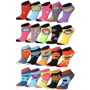 Tipi Toe Women's 20 Pairs Vivid Emoticon Rainbow Mix Colorful Patterned Low Cut/No Show Socks - 1 of 4