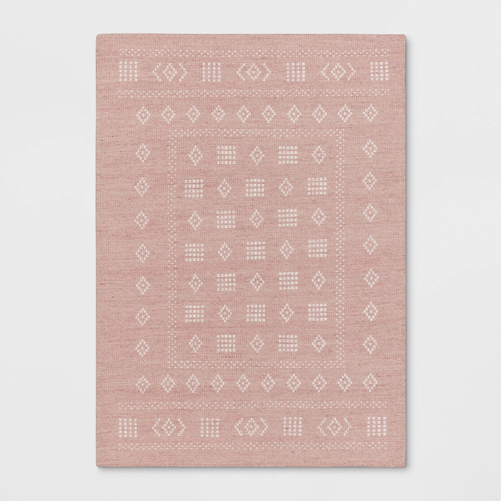 5'x7' Vintage Kids' Rug Pink - Pillowfort™: Geometric Pattern, Modern Style, Machine Made, Flat Pile, Indoor Use
