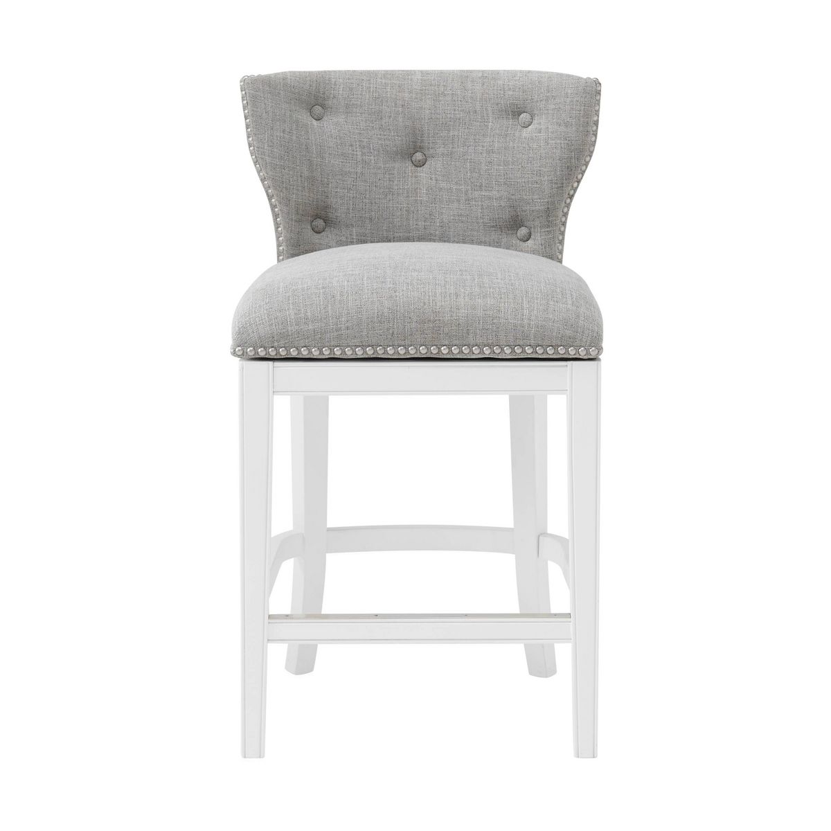 Set of 2 Miranda Swivel Counter Height Barstools White - Alaterre Furniture: Linen Fabric, Nailhead Trim, Memory Return-Swivel - thumbnail 4