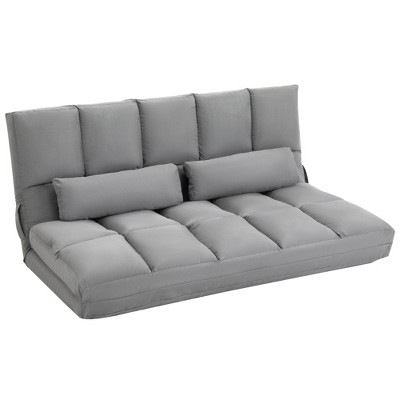 Convertible Floor Sofa Chair Bed with Adjustable Backrest & Headrest, 2 Pillows, Folding Chaise Lounge for Guests, Light Gray