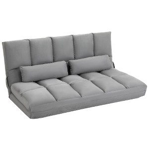 Convertible Floor Sofa Chair Bed with Adjustable Backrest & Headrest, 2 Pillows, Folding Chaise Lounge for Guests, Light Gray - 1 of 4