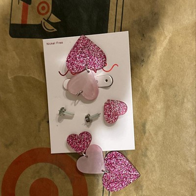 Acrylic Heart Drop Earrings - Dark Pink : Target