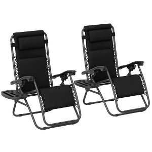 Outsunny Zero Gravity Lounge Chair Set of 2 Reclining Folding Outdoor Lounge Chairs with Cushion, Headrest, and Side Tray for Patio Beach - 1 of 4