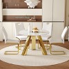 FURNIinspire Dining Sets Table And Chair Set, 42" White Round Sintered Stone Dining Table And 4 White Modern Dining Chairs With Stainless Steels Legs - 2 of 4