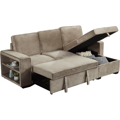 Linen Sofa Bed Convertible Sectional Sofa Reversible Pull Out Couch Bed L-Shaped Sleeper Sofabed with Storage Chaise for Living Room