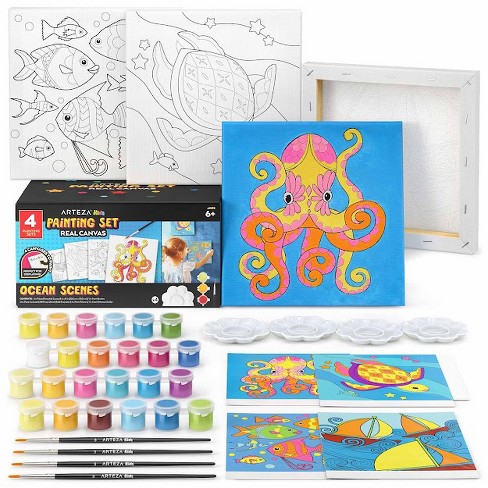 Arteza Kids Animals Paint Kit, 4 8x8 Canvases, Brushes, & Paints - 4 Pack  : Target