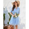 Coolmee Women's Summer Dress Short Sleeve V Neck Dress Lightweight Ruffle Solid color Mini Dress - 3 of 4