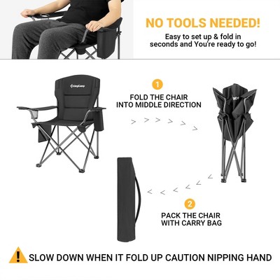 KingCamp Black Steel Padded Folding Camping Chair with Cupholder