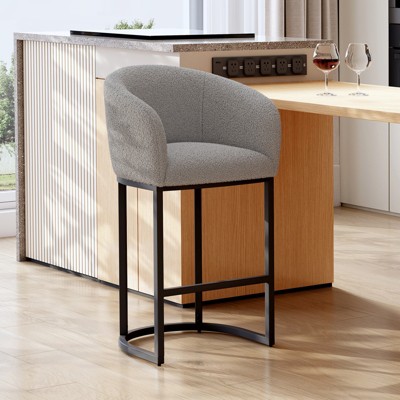 AMERLIFE Modern Counter Bar Stools, Boucle Chair with Arms, Footrest, 28" Upholstered Back